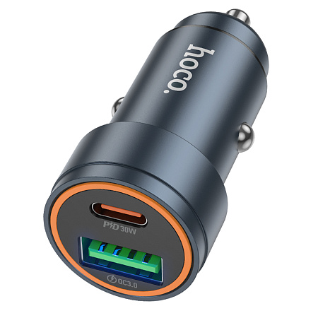 Автомобильное зарядное устройство, 1 USB QC3.0 18W, 1 PD 30W (Z57A), HOCO, серый