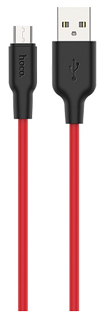 USB Кабель Micro, HOCO, X21 Plus, 0.25м, силиконовый, черно-красный