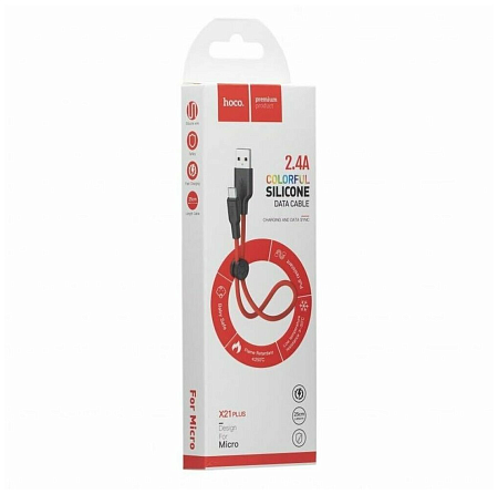 USB Кабель Micro, HOCO, X21 Plus, 0.25м, силиконовый, черно-красный