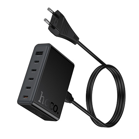 Сетевое зарядное устройство, 5 PD 45W + 1 USB (C150A), HOCO, 1.5м, цвет черный