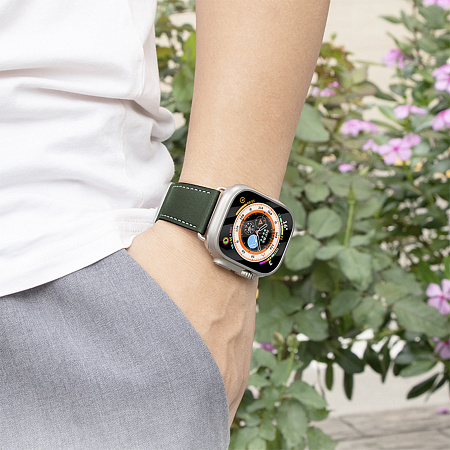 Ремешок на руку для Apple Watch 44/45/46/49 мм, HOCO, WA17, коровья кожа, темно-зеленый