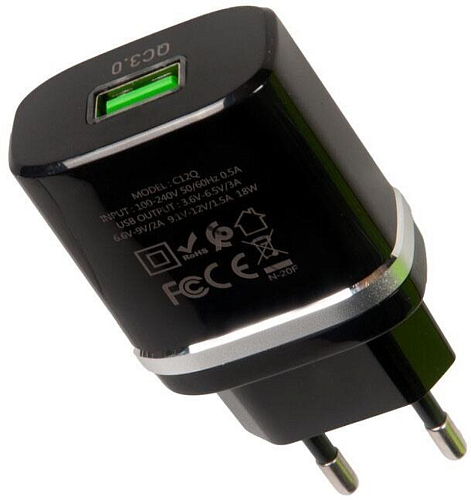 Сетевое зарядное устройство, 1 USB 3.0A (C12Q), HOCO, черный