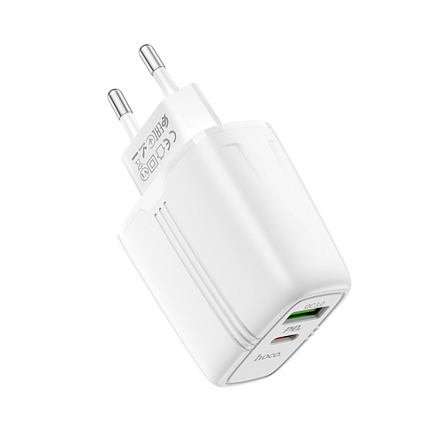 Сетевое зарядное устройство, 1 PD 20W + 1 USB 3.0 QC (N11), HOCO, Безопасный сертификат, белая