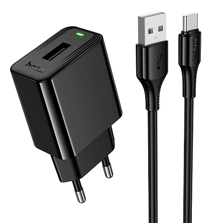 Сетевое зарядное устройство, 1 USB 2.1A (CS91A), HOCO, Type-C, черный