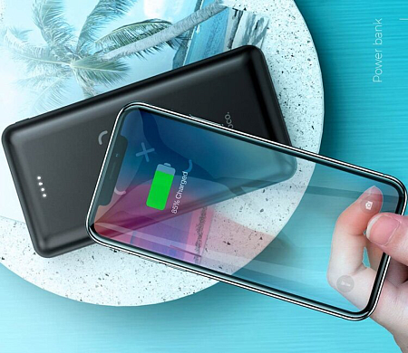 Универсальный Доп. Аккумулятор 10000mAh, J50, HOCO, c беспроводной зарядкой черный