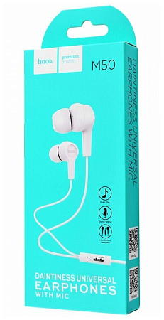 Проводные наушники M50 Daintiness Universal Earphone, HOCO, вакуумные с микрофоном, белые