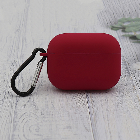 Чехол силиконовый для Airpods Pro/Pro 2, X-CASE, бордовый с карабином