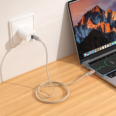 Кабель Type-C на Type-C, HOCO, U144, 1.2 м, 60W, цвет золотистый