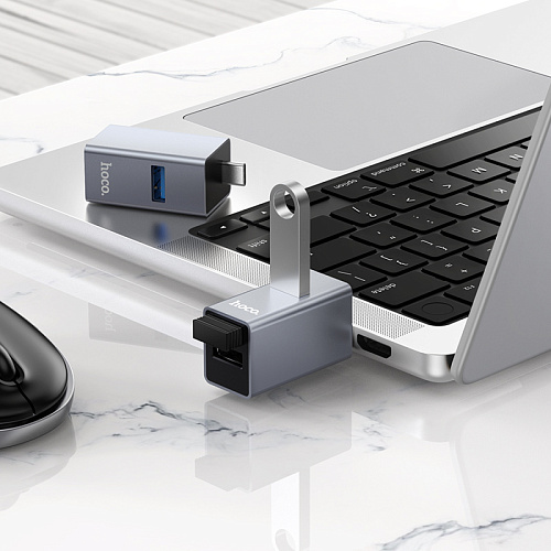 USB Хаб (HB54A) c 1 Type-C на 1 USB 3.0 + 2 USB 2.0, HOCO, без провода, серый