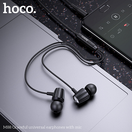 Проводные наушники M88, Graceful universal earphones with mic, HOCO, вакуумные с микрофоном, черный