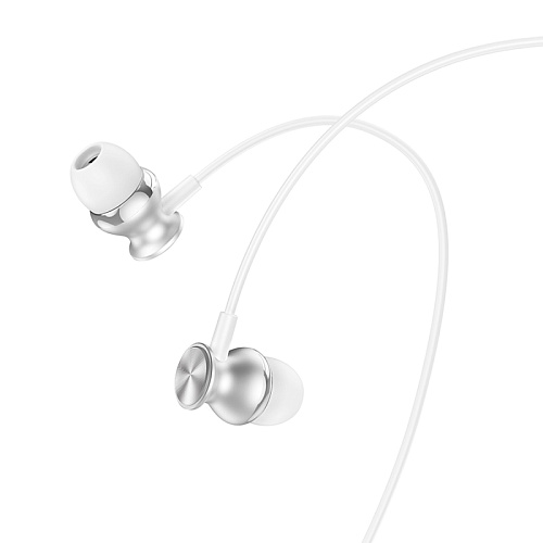 Проводные наушники M106, Fountain metal universal earphones, HOCO, вакуумные, серебро