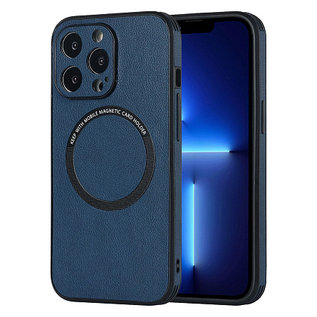 Чехол силиконовый для iPhone 14 Pro (6.1), Магнитный (MagSafe), экокожа, DU DU, синий