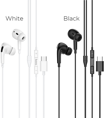 Проводные наушники M1 Pro, Type-C, HOCO, вакуумные с микрофоном, черные