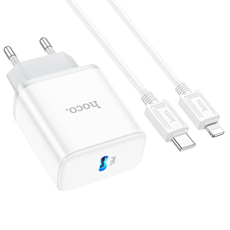 Сетевое зарядное устройство, 1 PD 20W (C104A), HOCO, Type-C to Lightning, белый