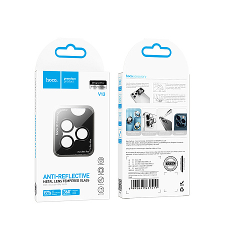 Защитное стекло для iPhone 16 Pro/16 Pro Max, V13, HOCO, на заднюю камеру, черный