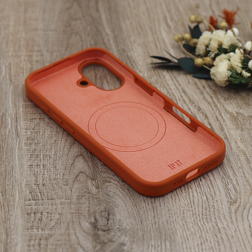Чехол-накладка для iPhone 17, Silicon Case, магнитный (MagSafe), с дизайном, без лого, X-CASE, оранжевый