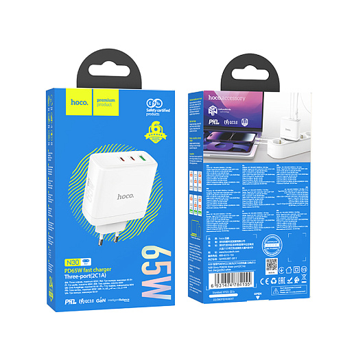 Сетевое зарядное устройство, 3 PD 45W/20W + 1 USB 18W (N30), HOCO, белый