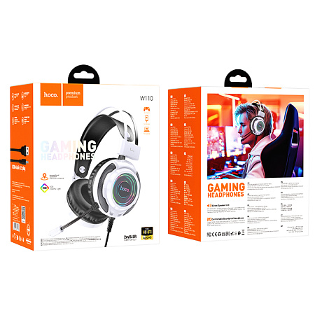 Проводные наушники W110, HOCO, игровые с микрофоном, белые