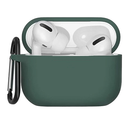 Чехол силиконовый для Airpods Pro/Pro 2, X-CASE, зеленый лес с карабином