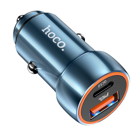 Автомобильное зарядное устройство, 1 USB QC3.0+1 PD 20W (Z46A), HOCO, синий