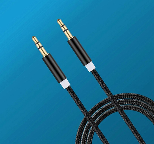 AUX Audio кабель 3,5 мм, текстильный, 1 метр, черный