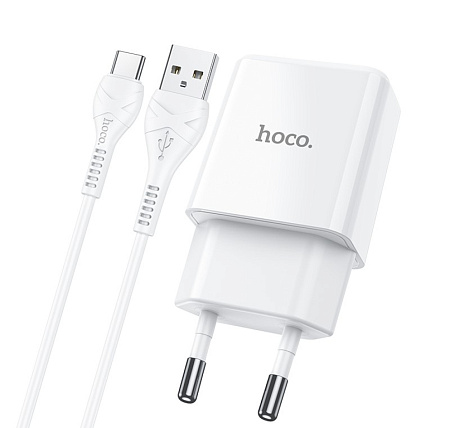 Сетевое зарядное устройство, 1 USB 2.1A (N9), HOCO, Type-C, Fast Charge, Безопасный сертификат, белый