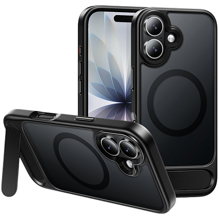 Чехол для iPhone 17, TPU+PC 1.7 мм, Магнитный (MagSafe), с подставкой, AS12, HOCO, прозрачный