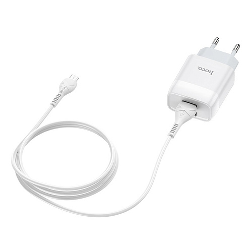 Сетевое зарядное устройство, 2 USB 2.4A (C73A), HOCO, Micro, белый