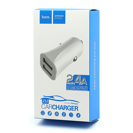 Автомобильное зарядное устройство, 2 USB 2.4A (Z12), белый