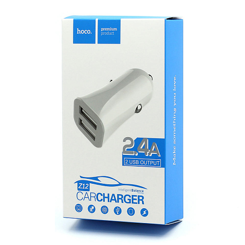 Автомобильное зарядное устройство, 2 USB 2.4A (Z12), белый