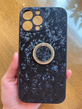 Чехол силиконовый для iPhone 13 Pro Max (6.7), с подставкой кольцом на палец со стразами, X-CASE, черный