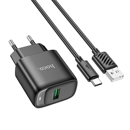 Сетевое зарядное устройство, 1 USB 3.0 QC (C140A), HOCO, Type-C, черный