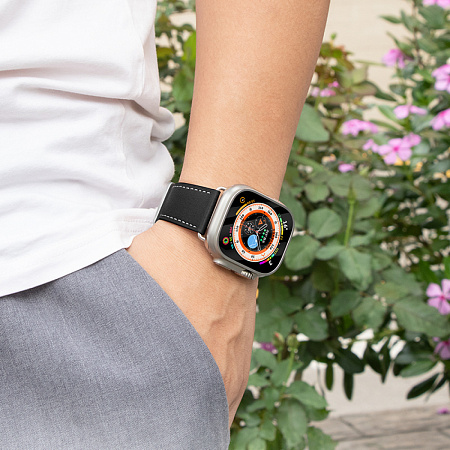 Ремешок на руку для Apple Watch 44/45/46/49 мм, HOCO, WA17, коровья кожа, черный
