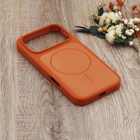 Чехол-накладка для iPhone 17 Pro, Silicon Case, магнитный (MagSafe), с дизайном, без лого, X-CASE, оранжевый