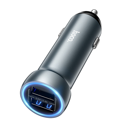 Автомобильное зарядное устройство, 2 USB 3.1A (Z54), HOCO, серый
