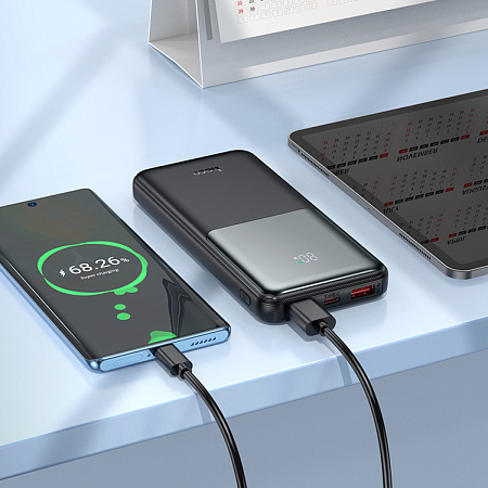 Универсальный Доп. Аккумулятор 10000mAh, J136, HOCO, выход: 2 USB (22.5W)+1 PD (20W) с дисплеем, черный