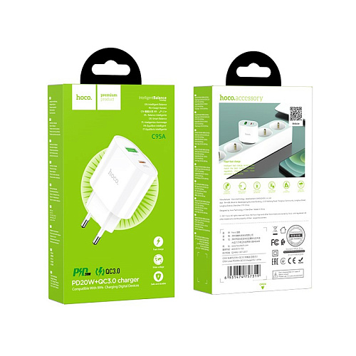 Сетевое зарядное устройство, 1 PD 20W + 1 USB 3.0 QC (C95A), HOCO, белый