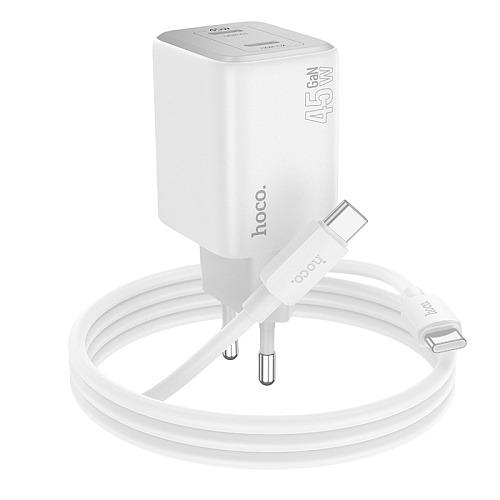 Сетевое зарядное устройство, 2 PD 45W (N42), HOCO, Type-C to Type-C, белый