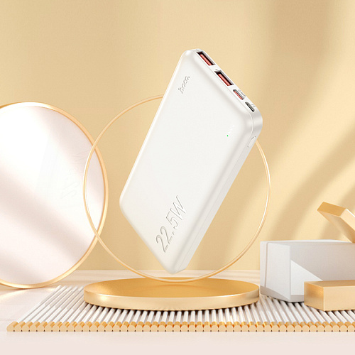 Универсальный Доп. Аккумулятор 10000mAh, J101, HOCO, выход: 2 USB (22.5W)+1 PD (20W), белый