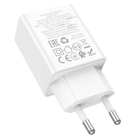 Сетевое зарядное устройство, 1 PD 20W + 1 USB 3.0 QC (N69), HOCO, белый