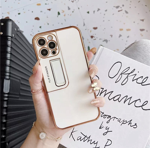 Чехол силиконовый для iPhone 13 (6.1), глянцевый с подставкой, X-CASE, белый