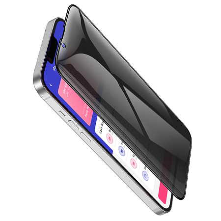 Защитное стекло на iPhone 13 (6.1)/13 Pro/14/16e, A12 Pro, HOCO, Privacy Nano 3D, черное