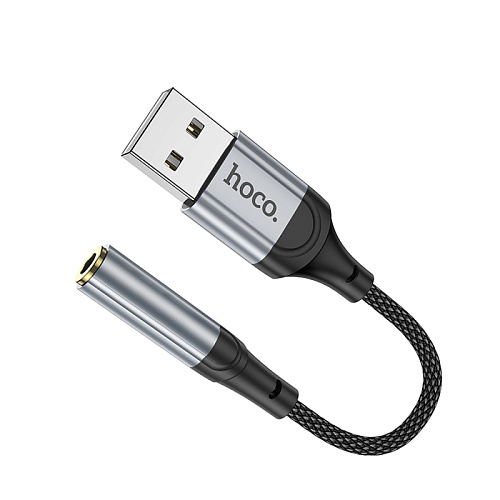 Переходник с USB на Jack 3.5мм, LS36, HOCO,  длина: 12 см; вес: 8 г, черный
