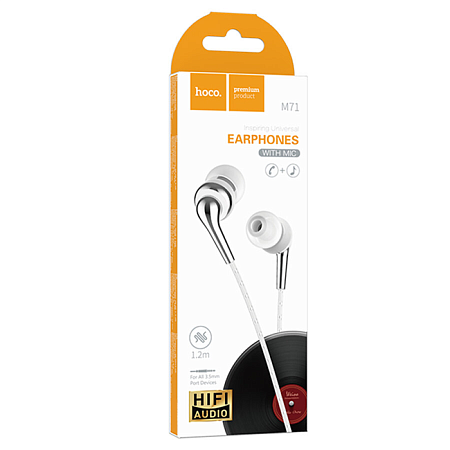Проводные наушники M71 Inspiring universal earphones with mic, HOCO, вакуумные с микрофоном, белые