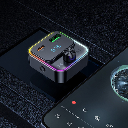 Bluetooth FM модулятор, E81, HOCO, 1 PD (30W), 1 USB (QC), черный