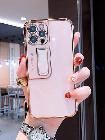 Чехол силиконовый для iPhone 13 Pro (6.1), глянцевый с подставкой, X-CASE, розовый