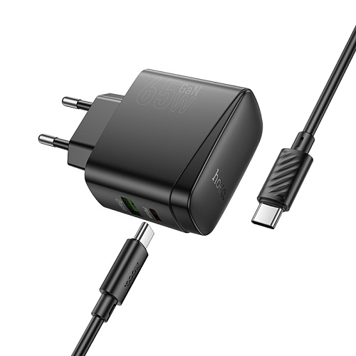 Сетевое зарядное устройство, 1 PD 65W + 1 USB 18W (CS63A), HOCO, Type-C to Type-C, черный