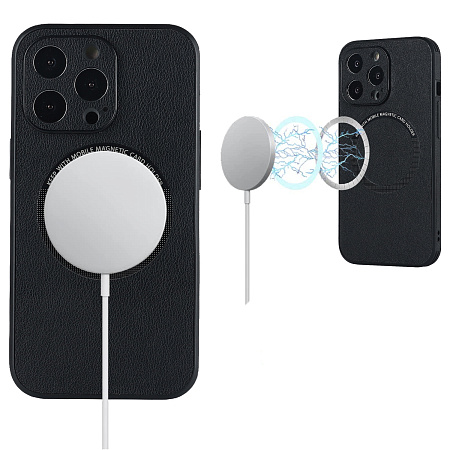 Чехол силиконовый для iPhone 14 Pro Max (6.7), Магнитный (MagSafe), экокожа, DU DU, черный