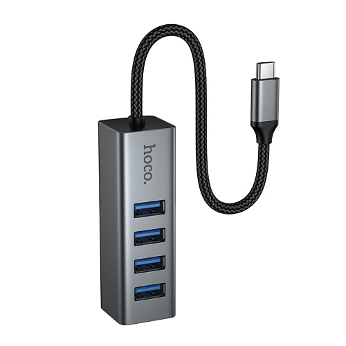 USB Хаб (HB1C) c 1 Type-C на 4 USB 3.0, HOCO, скорость передачи: до 5 Гбит/с, серый