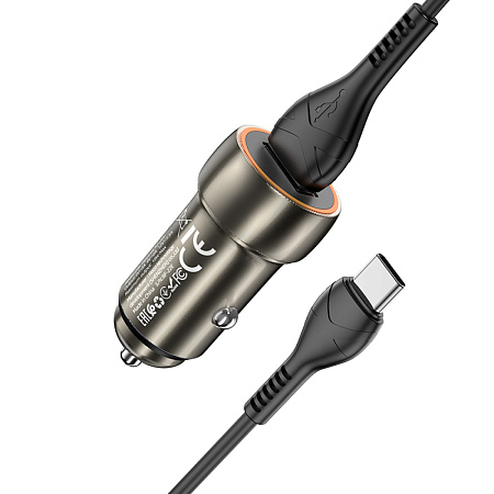 Автомобильное зарядное устройство, 1 USB QC3.0, (Z46), HOCO, Type-C, серый